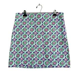 Talbots Women's A-Line Canvas Skirt Medallion Floral Print Green Blue Pink sz 10